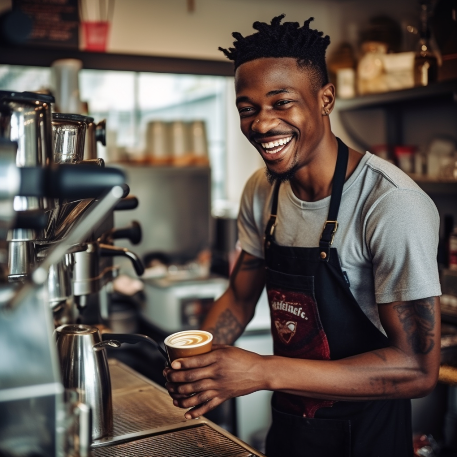 Barista working in a coffee shop.